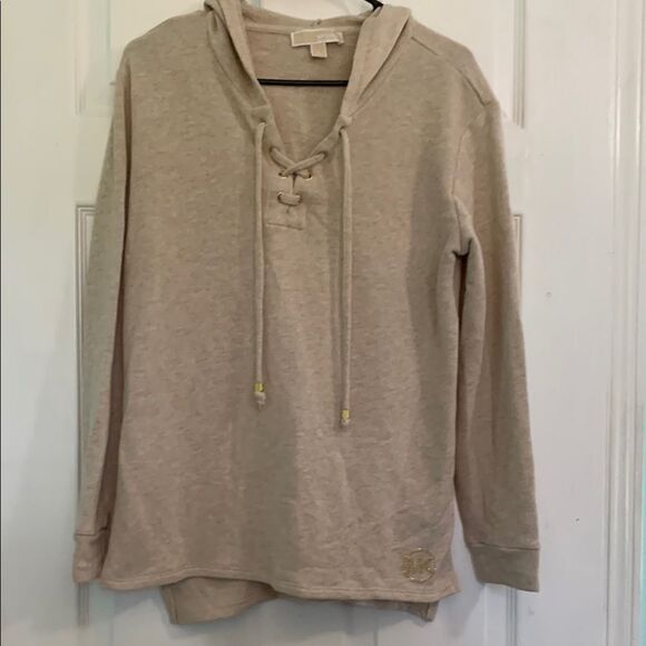 Michael Michael Kors Long Sleeve Hooded Shirt Beige Color Size Large - Picture 1 of 5